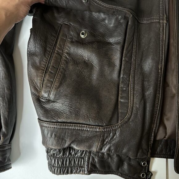 Vtg Mesa Ridge Brown Leather Bomber Jacket Mens Sz XL Motorcycle 90s Distressed - Picture 8 of 16
